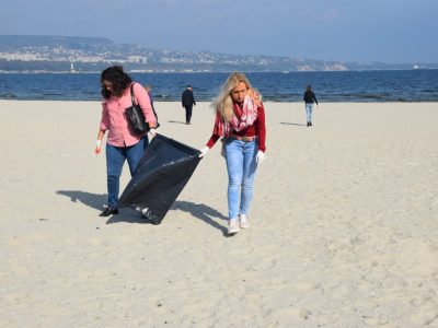 Müll am Strand sammeln